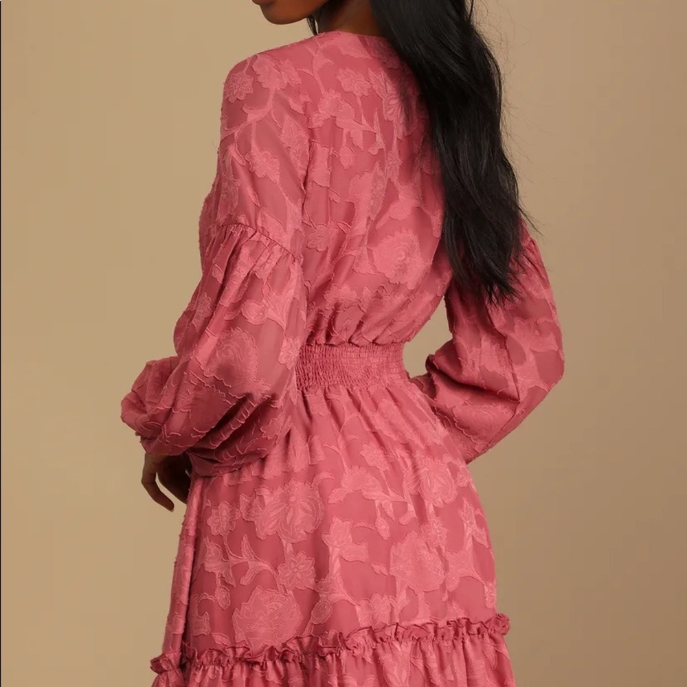 Lulu’s - Rust Pink Floral Ruffled Dress - Picture 8 of 10